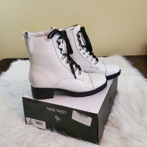 **Nine West Wren Sz 8.5 White Leather Combat Boot